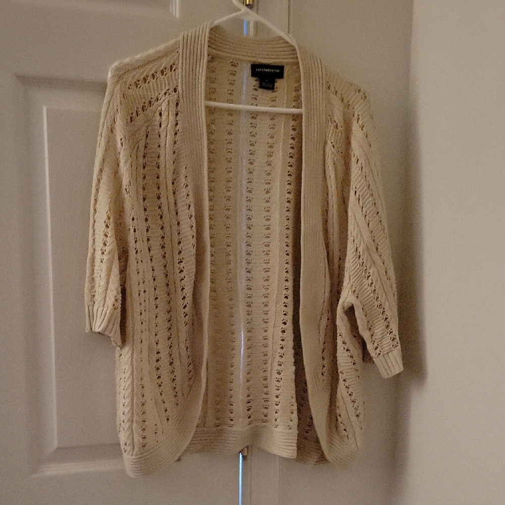 Liz Claiborne Cream Open-Knit Cardigan